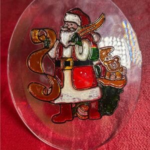 Vintage Plastic Stainglass Santa Christmas Ornament, Wall Decor, Decoration